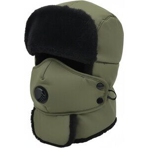 Unisex Green Winter Trapper Hat Russian with Ear Flap Mask Aviator Cold Weather